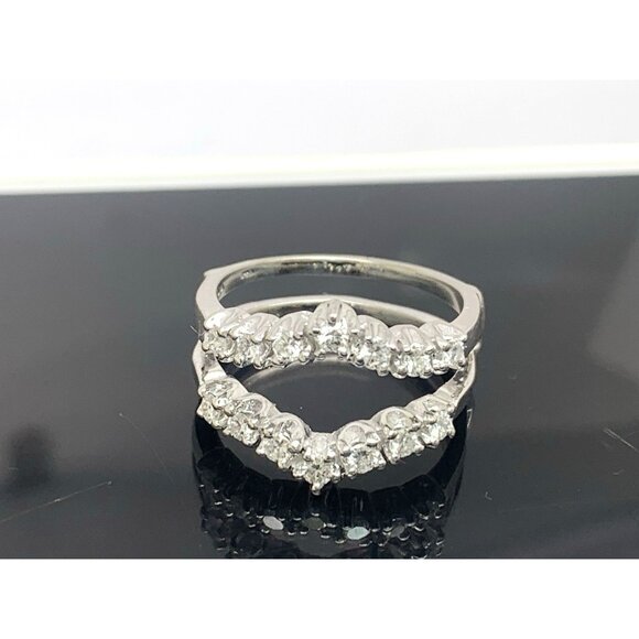 Engagement Ring Guard 14k White Gold Diamond Wedding Band Estate Jewelry Size 7 - Picture 2 of 14